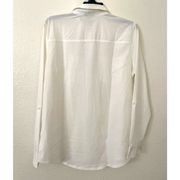 EDDIE BAUER WHITE LONG SLEEVE DEPARTURE TRAVEL SHIRT BLOUSE HIDDEN POCKET L NWT - Picture 6 of 10